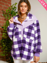 Top Plus Size Sherpa Purple Plaid SKOL Vikings