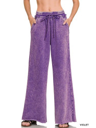 Pants Wide Legged Cargo Palazzo Tie Waist Purple