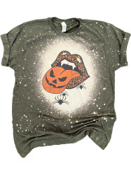 T-Shirt Halloween Pumpkin Tongue Leopard Lips Spiders