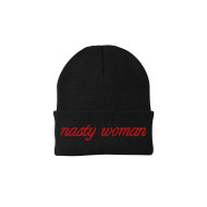 Beanie Funny Nasty Woman Embroidered Black w/ Red