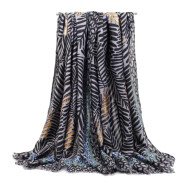 Scarf Fall Winter Lightweight Black Leaves Grey 