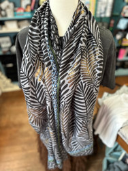 Scarf Fall Winter Lightweight Black Leaves Grey 