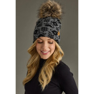 Beanie w/ Pom Grey Flower by Panache Fleece Lined