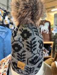 Beanie w/ Pom Grey Flower by Panache Fleece Lined