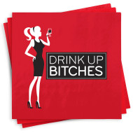 Funny Napkins Drink Up Bitches Red