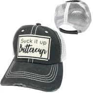 Baseball Trucker Cap Funny Suck It Up Buttercup Grey Adjustable