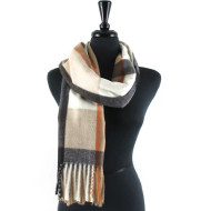 Scarf Winter Plaid Fringe Brown Cream Charcoal Grey 