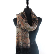 Scarf Winter Paisley Black Fringe
