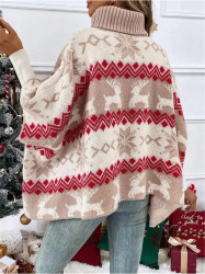 Arriving Soon Sweater High Neck Bat Wing Sleeve Reindeer Christmas