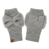 Gloves CC Fingerless W/ Faux Fur Bow Grey