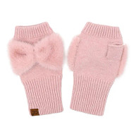 Gloves CC Fingerless w/ Faux Fur Bow Blush Pink