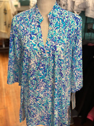 Tunic Top Beachtime By LuLu B Moisture Wicking UPF 50 Blue Turquoise Black