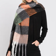 Scarf Winter Fuzzy Brished Fringe Black Taupe Olive Orange