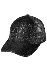 Baseball Trucker Cap Ponytail Glitter Black Criss Cross
