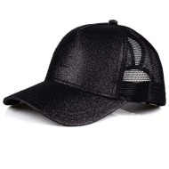 Baseball Trucker Cap Hat Ponytail Black Glitter