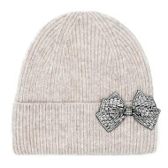 Beanie Winter Hat CC Rhinestone Bow Oatmeal