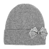 Beanie CC Winter Hat Rhinestone Bow Grey