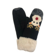 Mittens Christmas Reindeer Black Fleece Lined