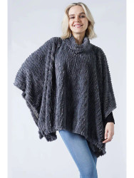 Poncho Cowl Neck Faux Fur Grey