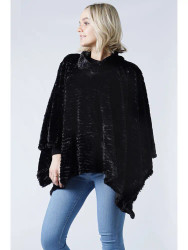 Poncho Cowl Neck Faux Fur Black