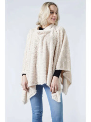 Poncho Cowl Neck Faux Fur Beige 