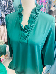 Top Ruffle Neckline 3/4 Sleeve Jade Green LuLu B