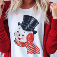 T-Shirt Christmas Winter Vintage Snowman Top Hat White