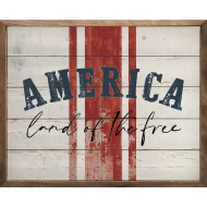 Wooden Sign Land Of The Free Americana Stripe 