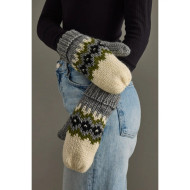 Mittens Fleece Lined Green Grey Ivory by Panache
