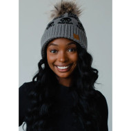 Beanie Pom Fleece Lined Skull Grey by Panache