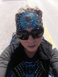 Bandana, Skull Sugar Metal Centerpiece Ocean Blue