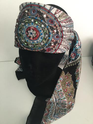 Scarf, black feather-like pattern surrounded by Swarovski & Austrian crystals to dazzle this BoHo scarf!  Go Brazen does the best bling bling ever.