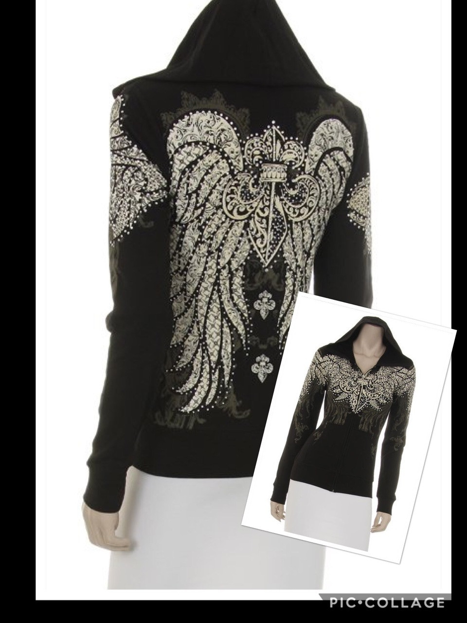 angel wing hoodies with rhinestones