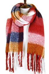 Scarf, Fluffy Plaid Burgundy