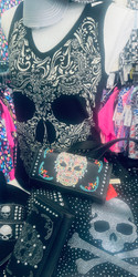 Tank, Skull Rhinestones Open Back USA Made