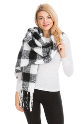Scarf, Fringe Fluffy Black White