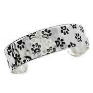 Bracelet, Cuff Engraved Paw Prints Dog Cat