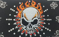Bandana, Skull with orange flames on a black bandana, Swarovski crystals, Go Brazen has a wide variety of  rhinestone bandanas.  Shop on line at Go Brazen or swing on by the store in Red Wing, Minnesota