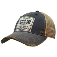 Baseball Trucker Cap, Hey Train Wreck, This Isn’t Your Station Distressed Black