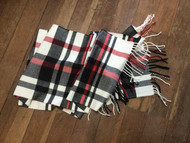 Scarf, Plaid Fringe White Red Black Cashmere Like 