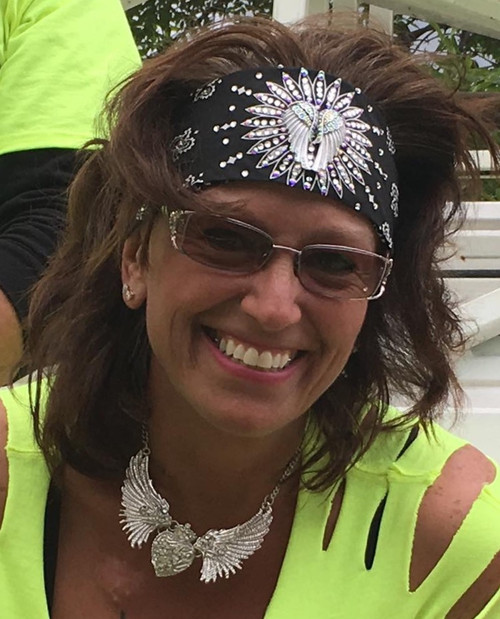 Bandana, Angel Centerpiece!  Rhinestone centerpiece surrounded by Swarovski crystals, this bandana dazzles, grab the matching necklace, ring and bracelet too.  Go Brazen stocks all things angelic. Shop on line or swing on into our store in Red Wing, Minnesota