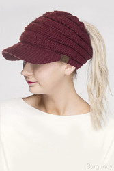 Hat, Brimmed Ponytail Messy Bun CC Burgundy 