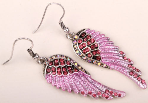 Earrings, pink angel wing with sassy rhinestones, check out all the different colors of angel wing jewelry from Go Brazen.  Grab the motorcycle bandana and matching jewelry too.  Shop on line or stop by their store in Red Wing, Minnesota