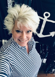Top, Pullover 3/4 Zip Navy Stripe SPF 50 LuLuB Coolant Fabric 