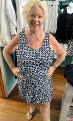 Dress, Sleeveless Ruffle Cha Cha Navy Tahitian  Flower SPF 50 Coolant