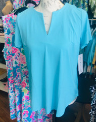 Top, Keyhole Short Sleeve Turquoise SPF 50 Coolant Fabric LuLu B 