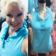 Top, Sleeveless Ruffle Neck Turquoise SPF50 Coolant Fabric LuLu B 