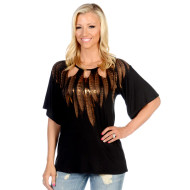 Top, Feathers Foiled Cut Out Detail USA Made