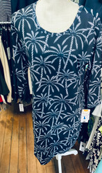 Dress, Discontinued Travel 3/4 Sleeve Navy Palm LuLu B Coolant Fabric 
