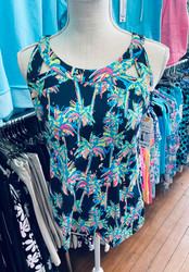Top, Sleeveless Sexy Palm Brights Coolant Fabric LuLu B 